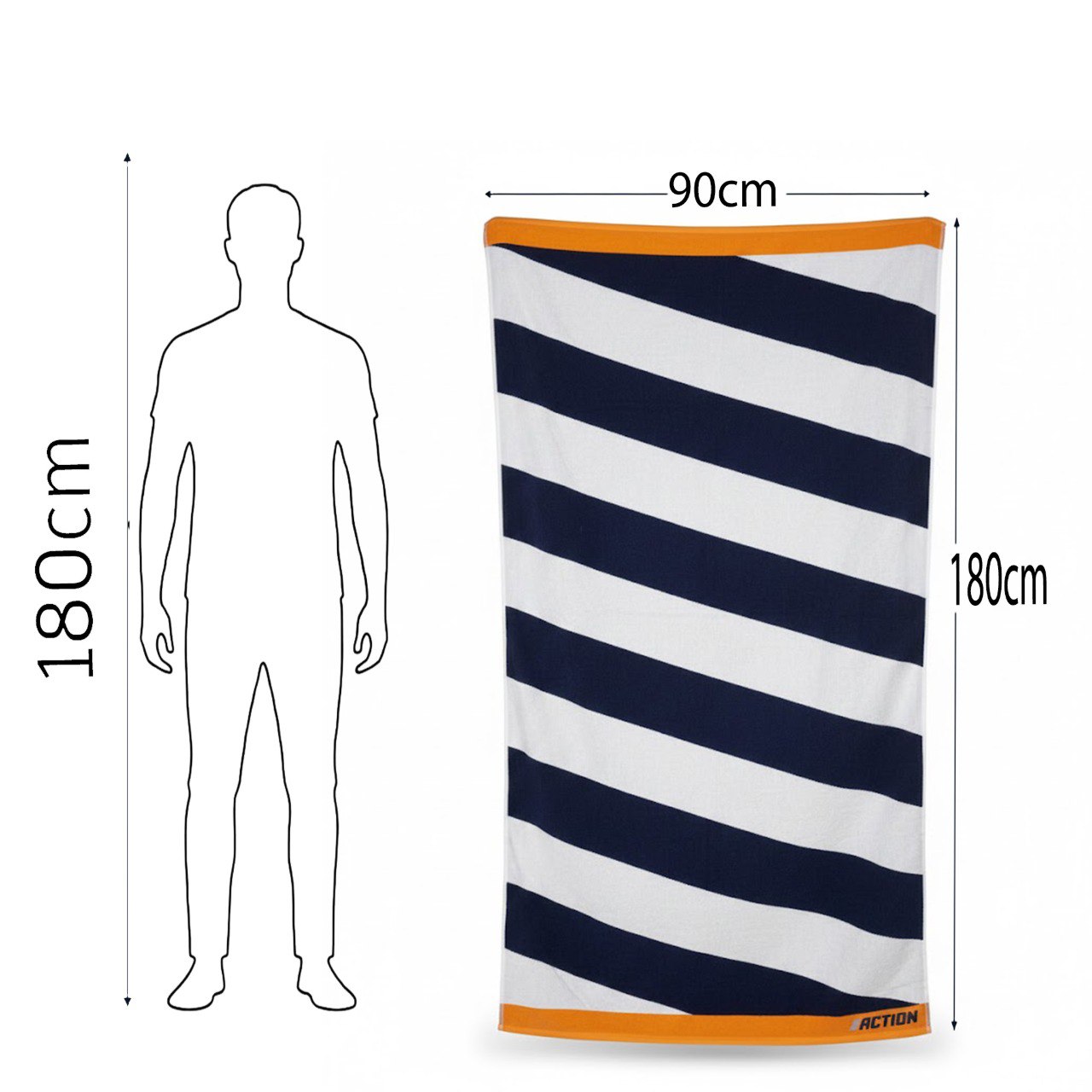 Beach Towel, 100% Cotton, Size 90*180 cm, Action Sport Diagonal Stripe Design