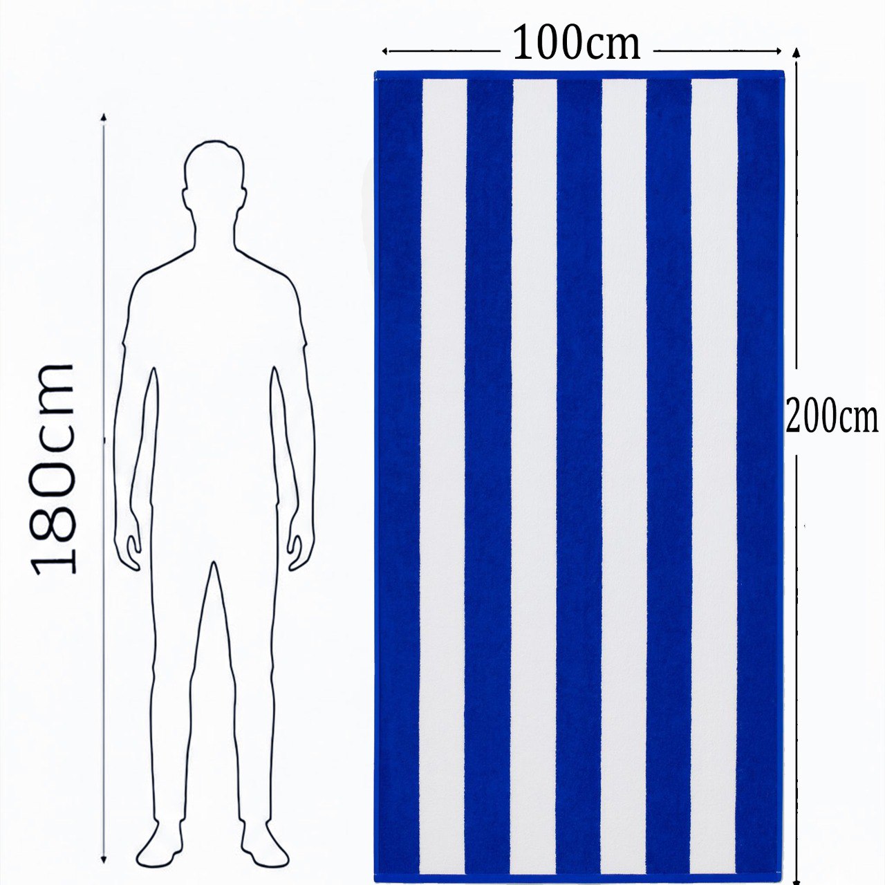 Beach Towel, 100% Cotton, Striped white and blue, size 100*200