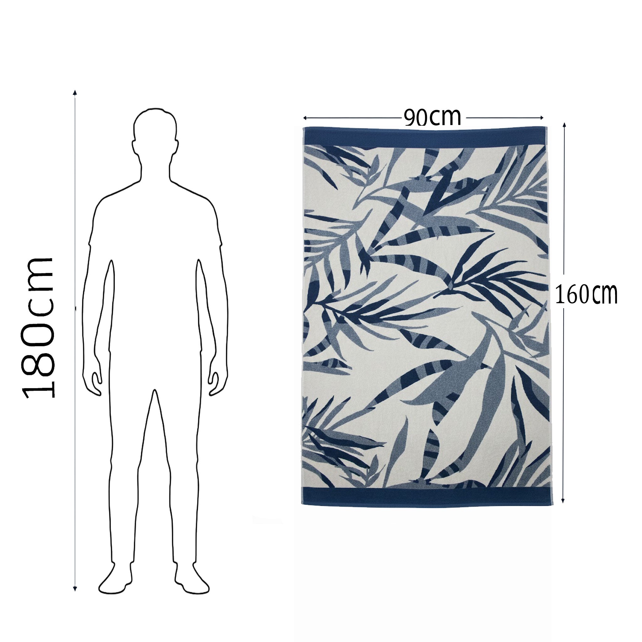 Beach Towel, 100% Cotton, 90x160 cm, Tropical Palm Leaf Elegance