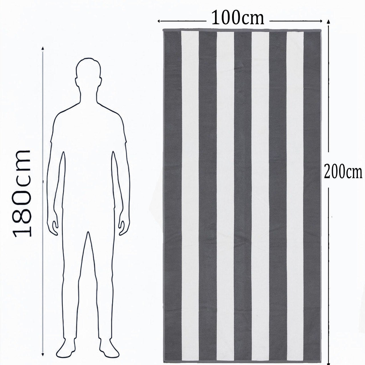 Beach Towel, 100% Cotton, Striped white and grey, terry, size 100*200