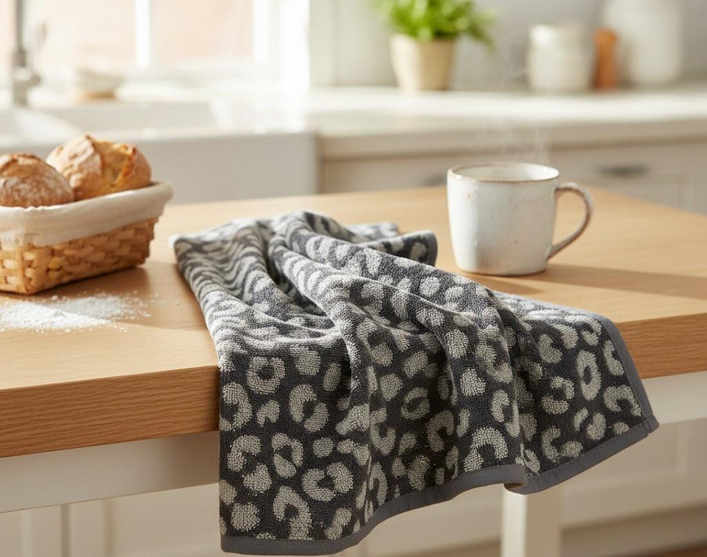 Kitchen Towel,terry ,50×50 cm ,100% Cotton , plain , leopard print