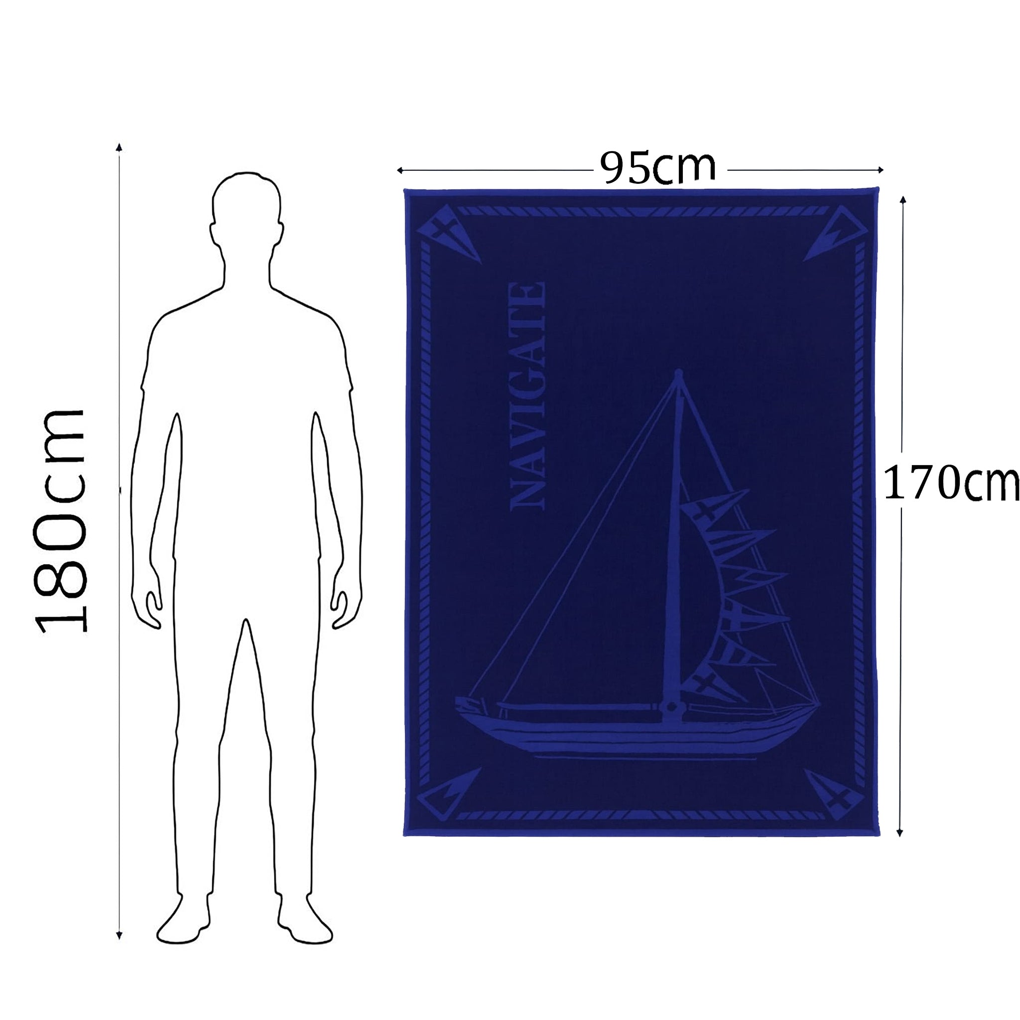 Beach Towel, 100% Cotton, Size 95*170 cm, Navigate Sailing Edition