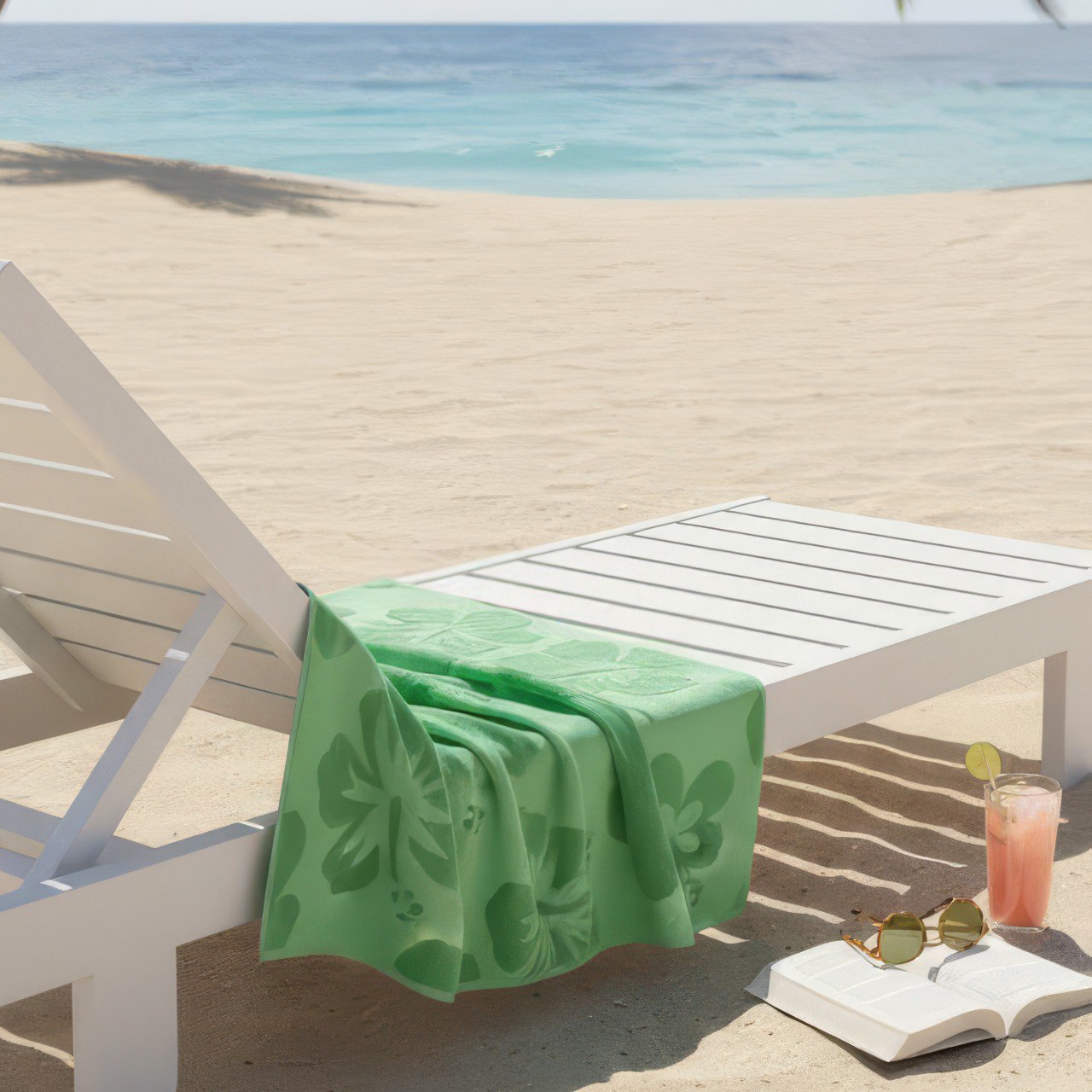 Beach Towel, 100% Cotton, 90x170 cm, Tropical Hibiscus Velour Design