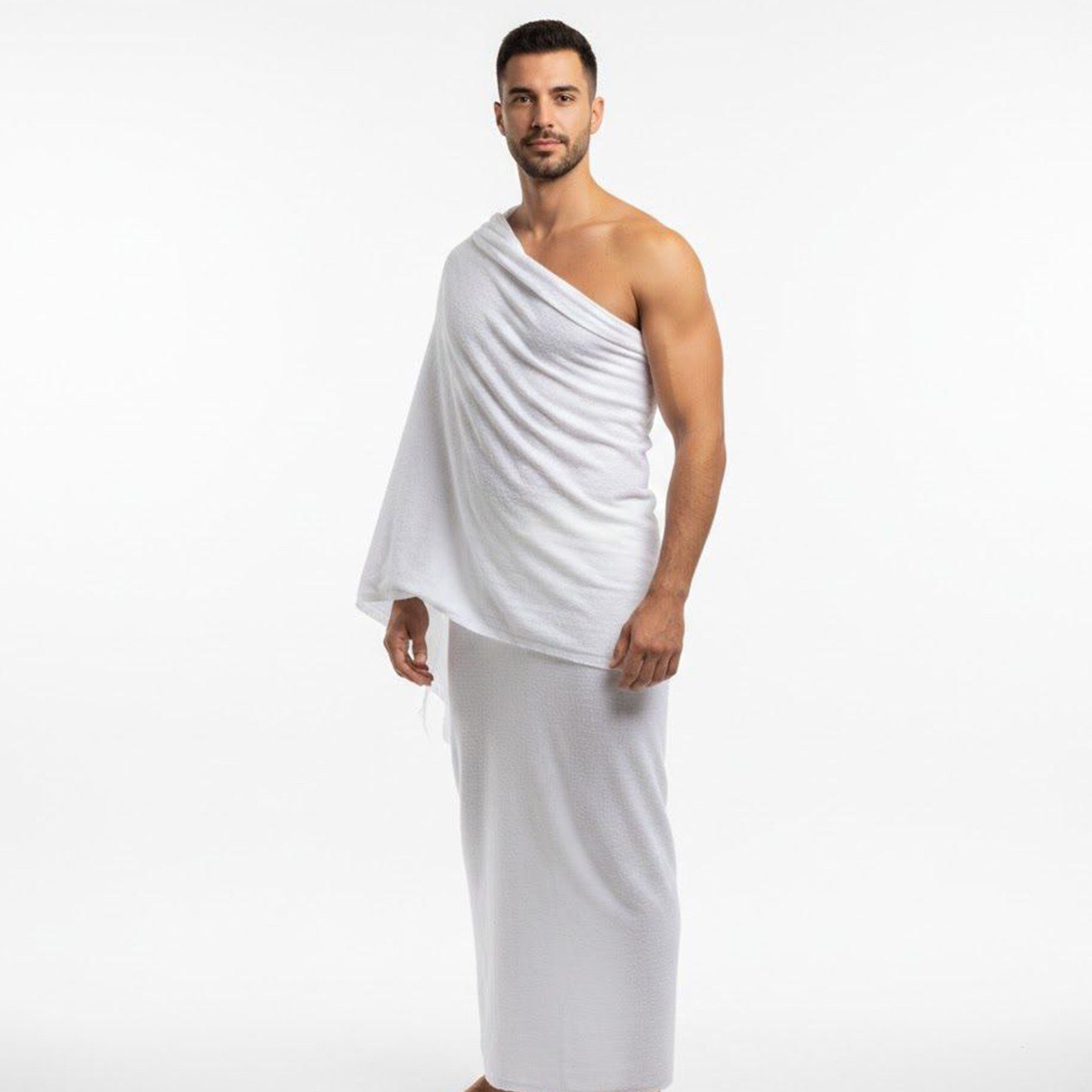 Ihram Set for Hajj & Umrah ,premium 100% Cotton,– 100×220 cm , Adjustable Belt, Snap Buttons & Inner Pocket, for larger body types.