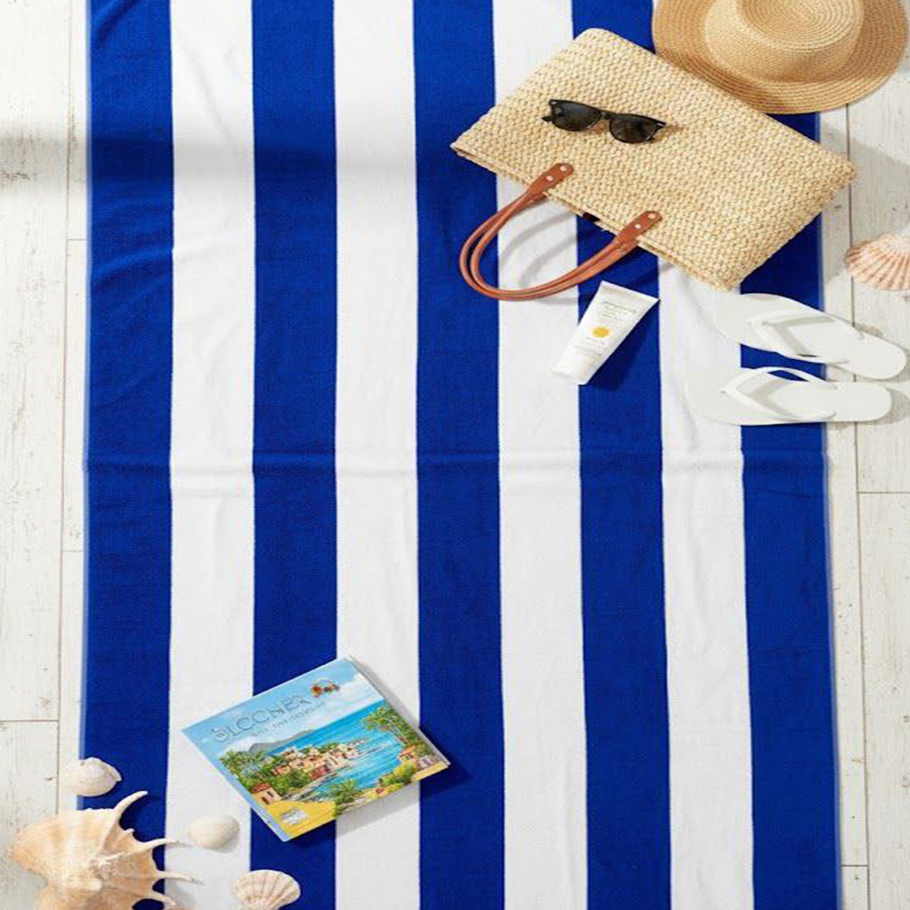 Beach Towel, 100% Cotton, Striped white and blue, size 100*200