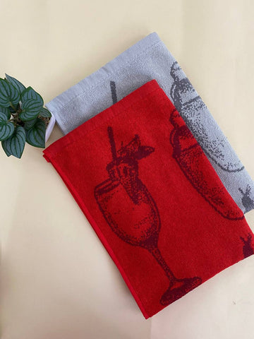 Kitchen Towels Set -2 Pieces, terry , grey and red, 45*65 cm