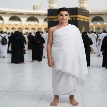 Ihram Set for Hajj & Umrah ,premium 100% Cotton, –  Scotch,  Adjustable Belt, Snap Buttons & Inner Pocket, for children