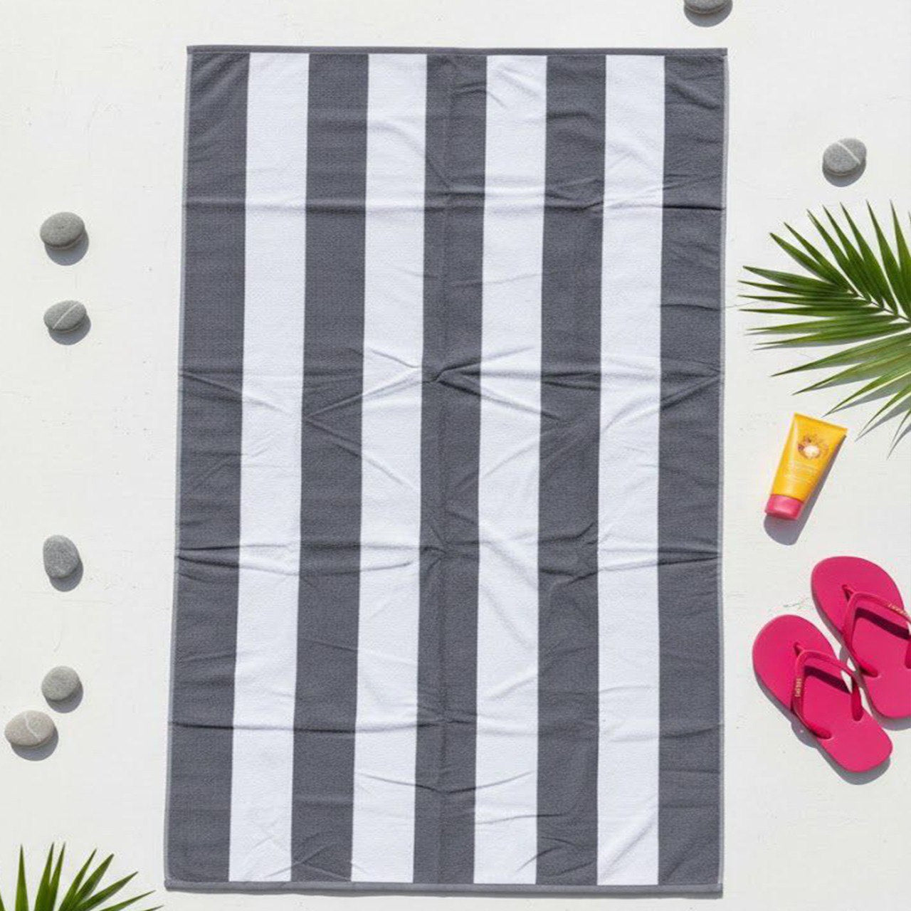 Beach Towel, 100% Cotton, Striped white and grey, terry, size 100*200
