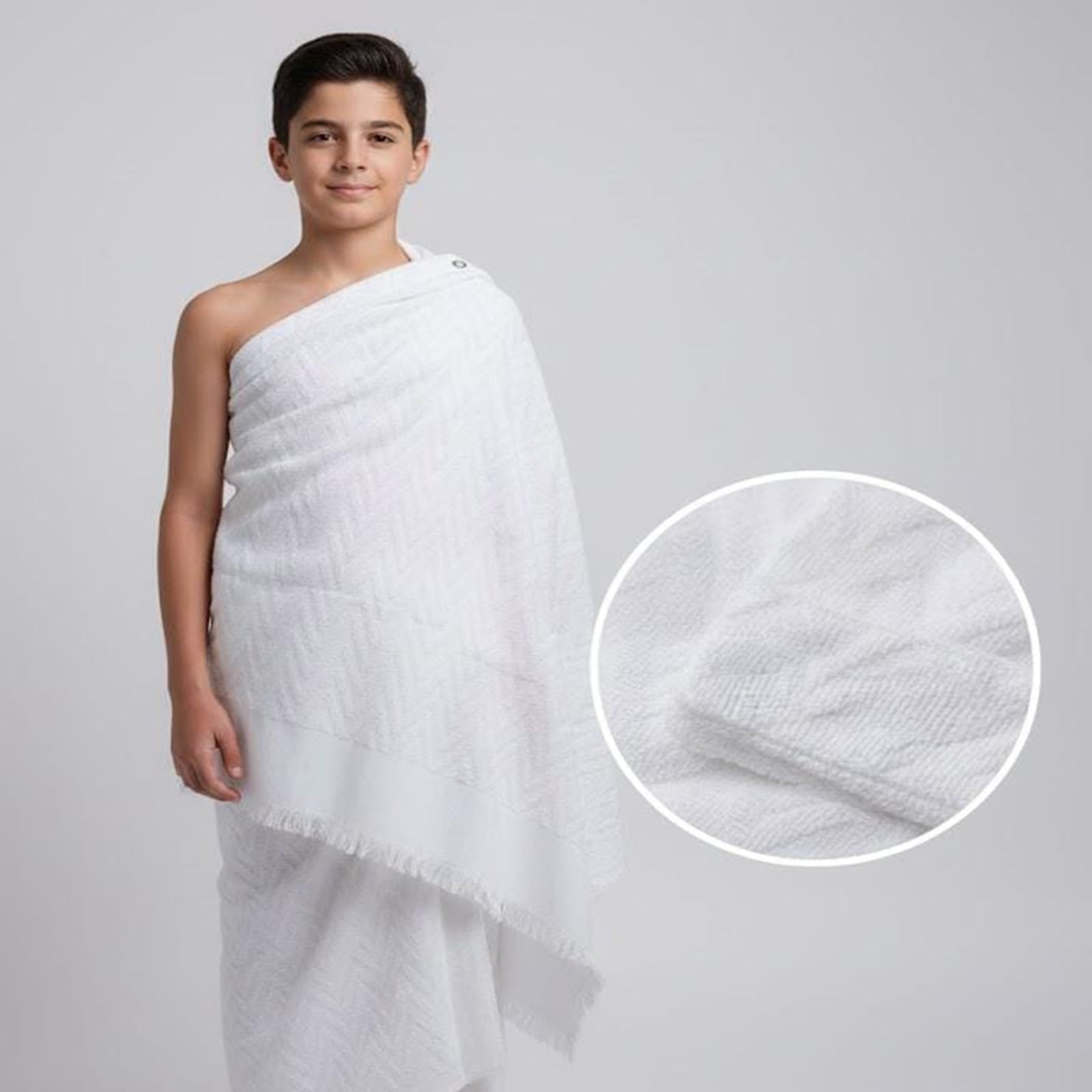 Ihram Set for Hajj & Umrah ,premium 100% Cotton, –  Scotch,  Adjustable Belt, Snap Buttons & Inner Pocket, for children