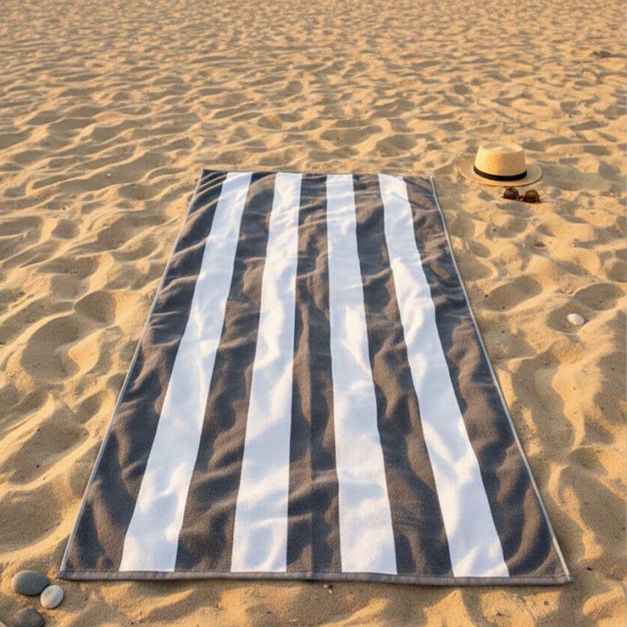 Beach Towel, 100% Cotton, Striped white and grey, terry, size 100*200