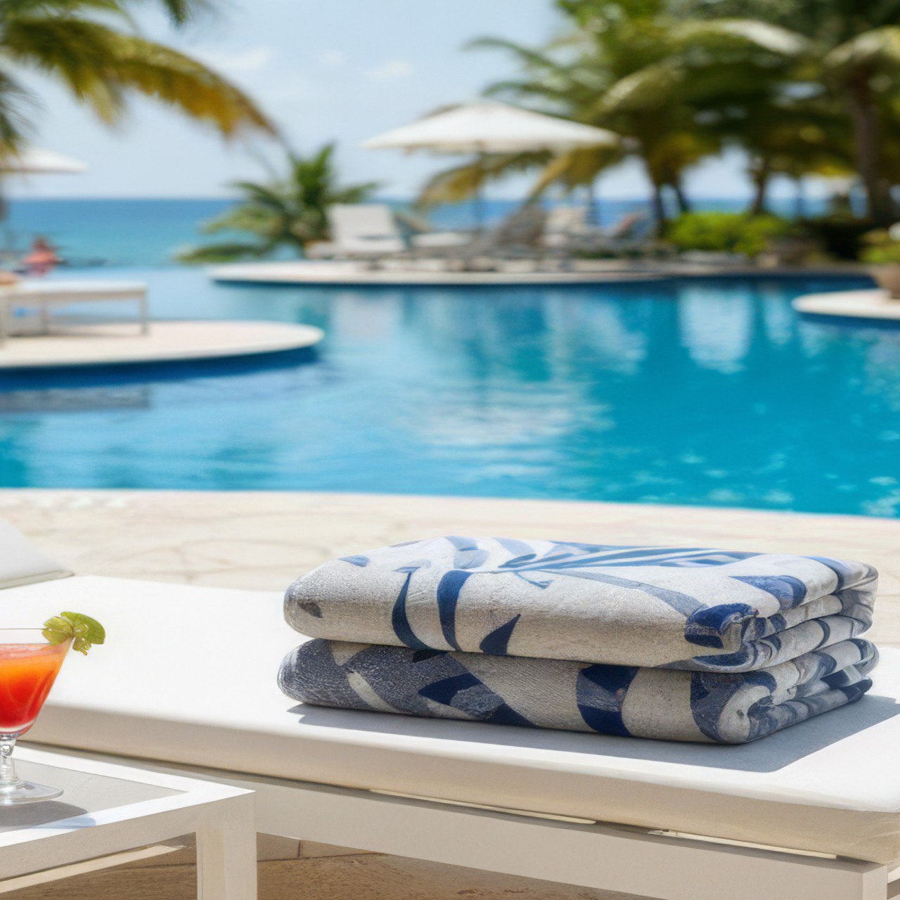 Beach Towel, 100% Cotton, 90x160 cm, Tropical Palm Leaf Elegance