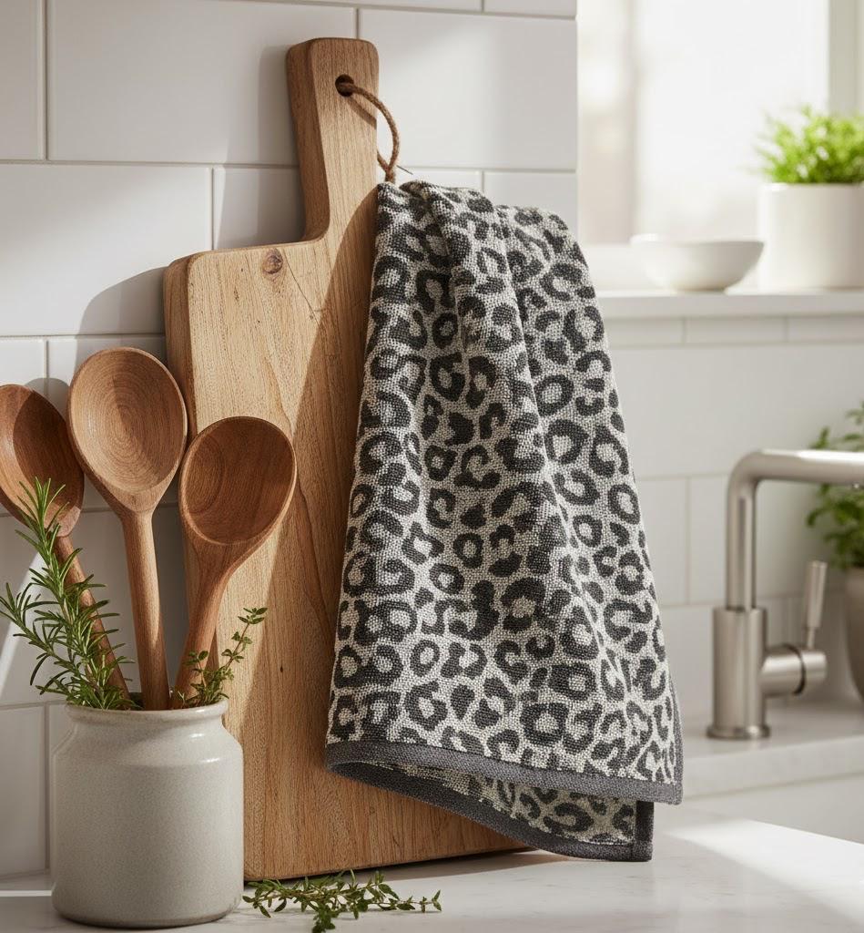 Kitchen Towel,terry ,50×50 cm ,100% Cotton , plain , leopard print
