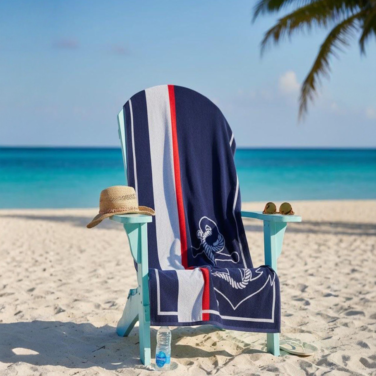 Beach Towel, 100% Cotton, Size 86*160 cm, Nautical Balaton Anchor Design
