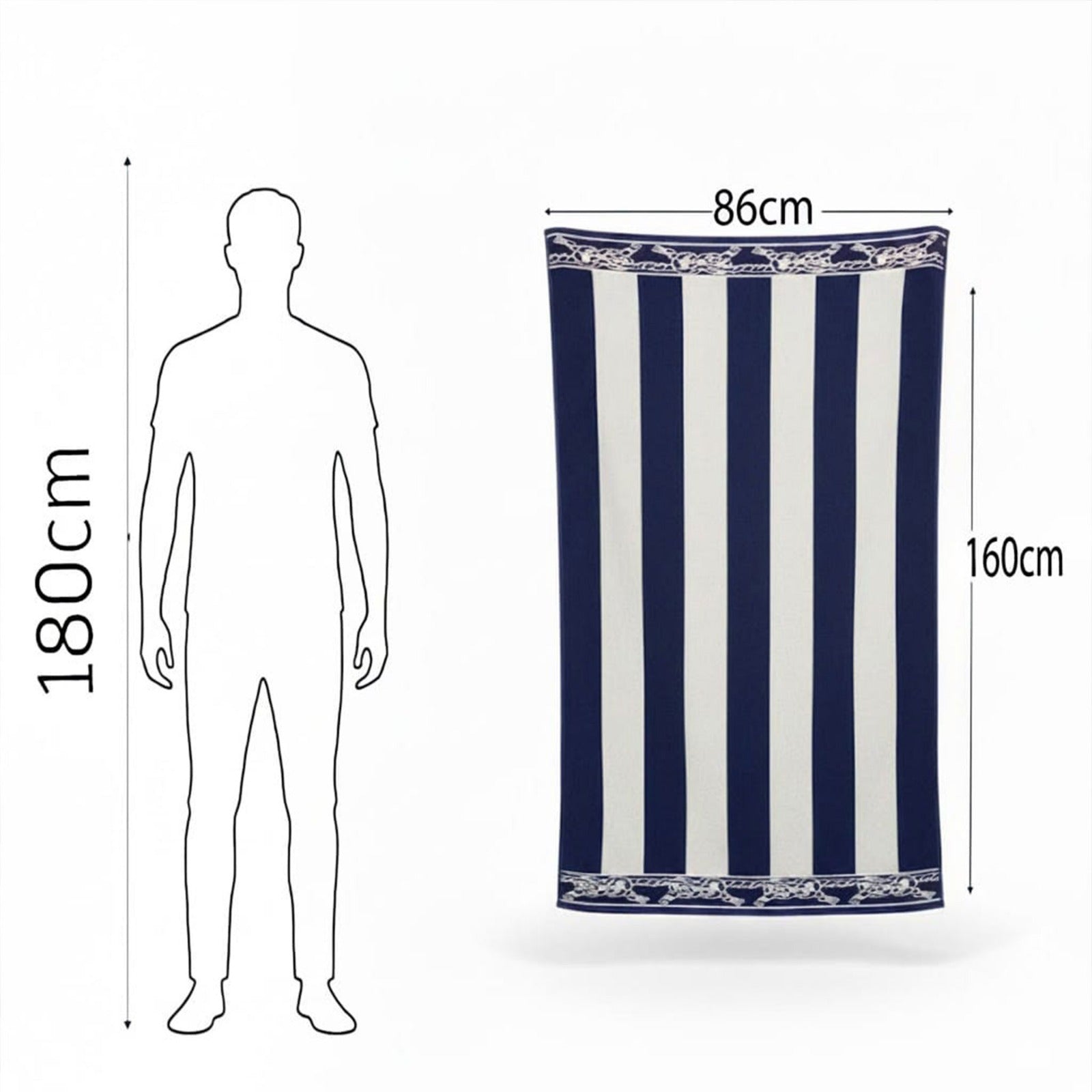Beach Towel, 100% cotton, stripe navy and beige, size 86*160