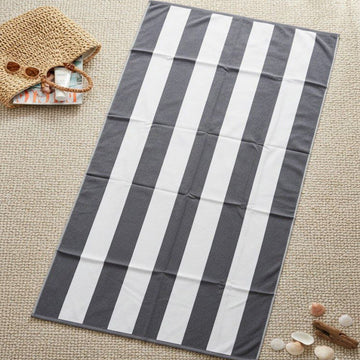 Beach Towel, 100% Cotton, Striped white and grey, terry, size 100*200