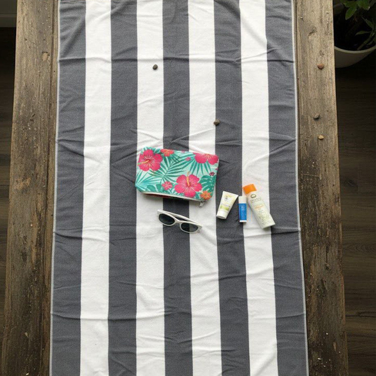 Beach Towel, 100% Cotton, Striped white and grey, terry, size 100*200