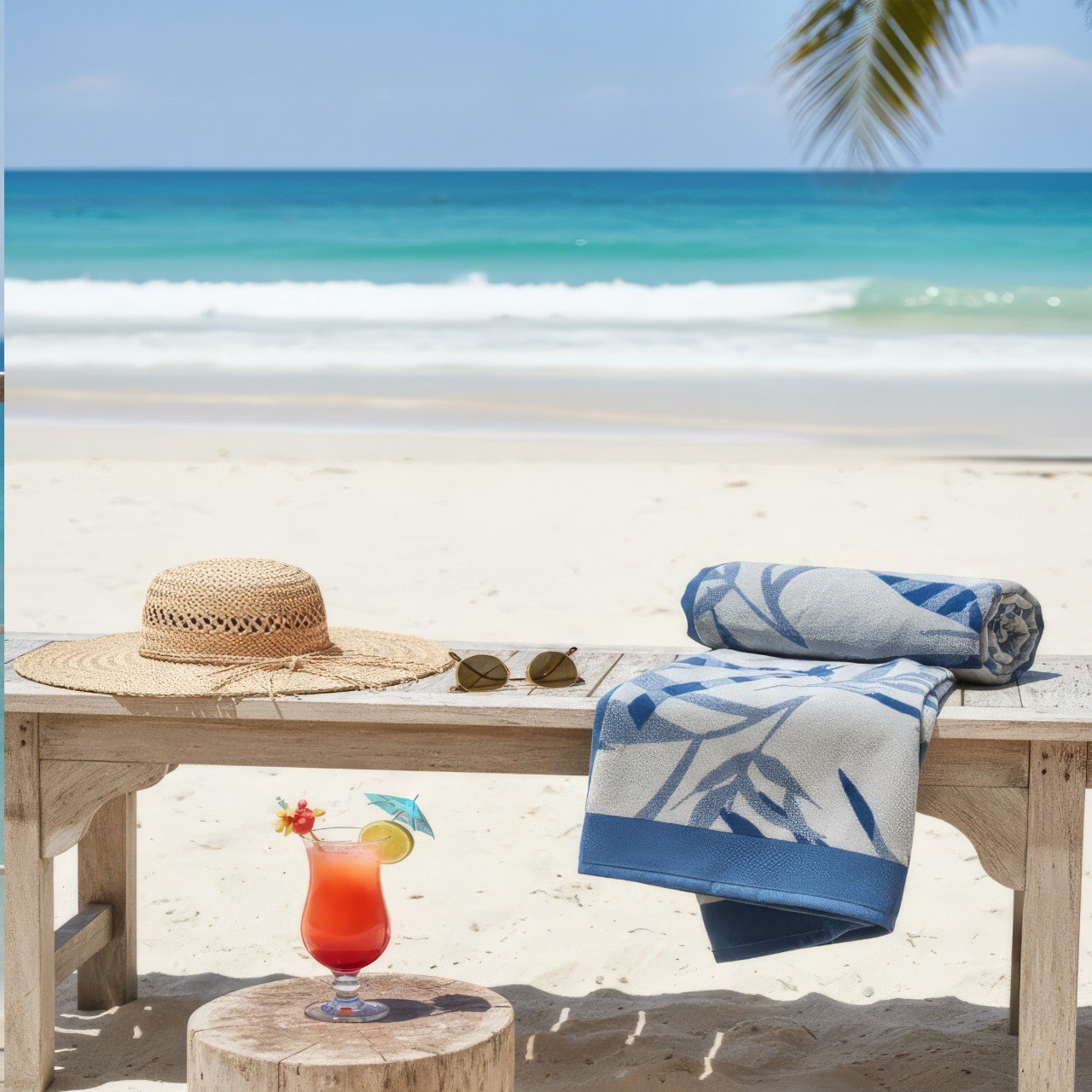 Beach Towel, 100% Cotton, 90x160 cm, Tropical Palm Leaf Elegance