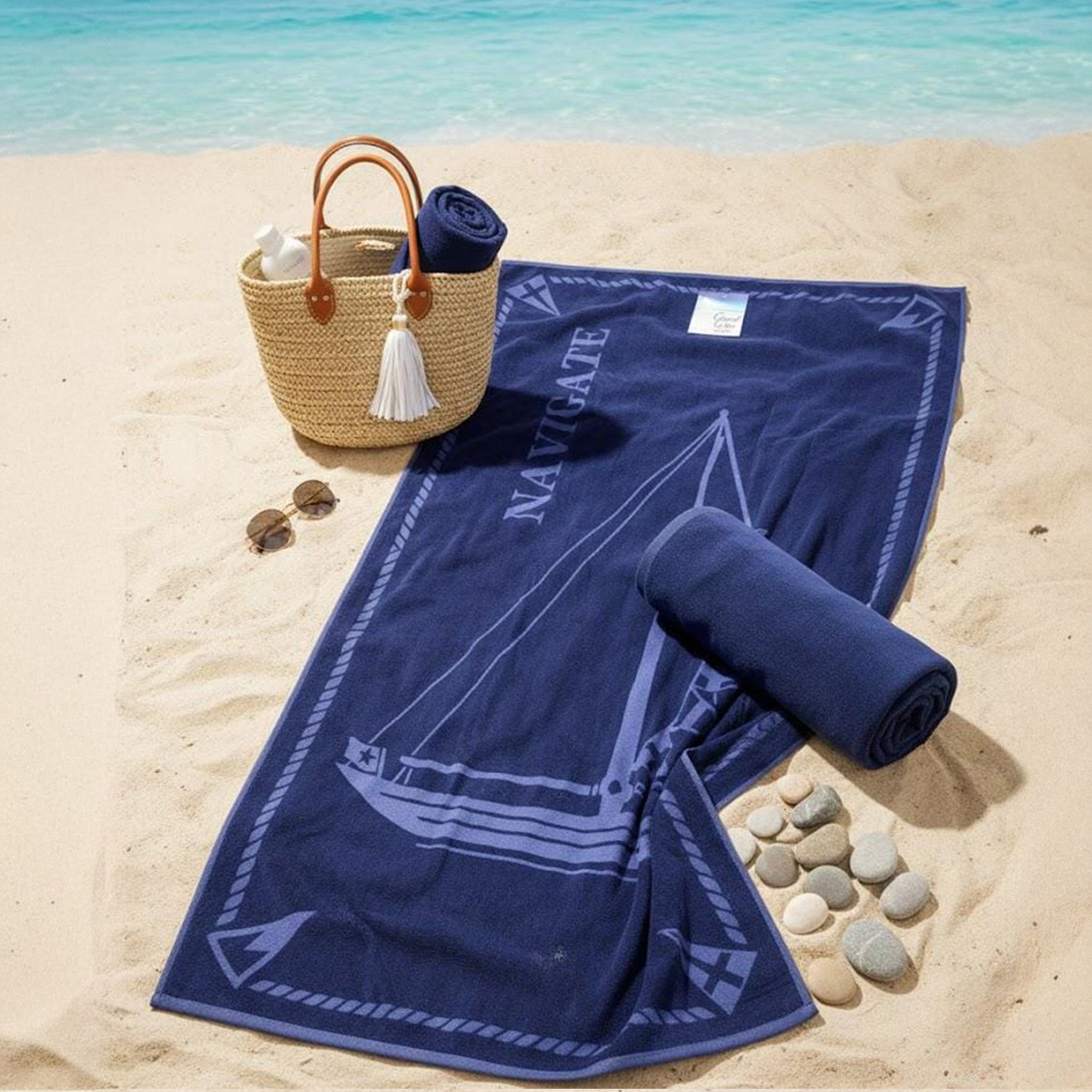 Beach Towel, 100% Cotton, Size 95*170 cm, Navigate Sailing Edition