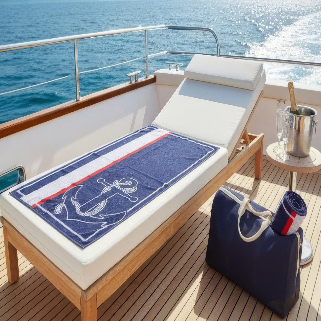 Beach Towel, 100% Cotton, Size 86*160 cm, Nautical Balaton Anchor Design