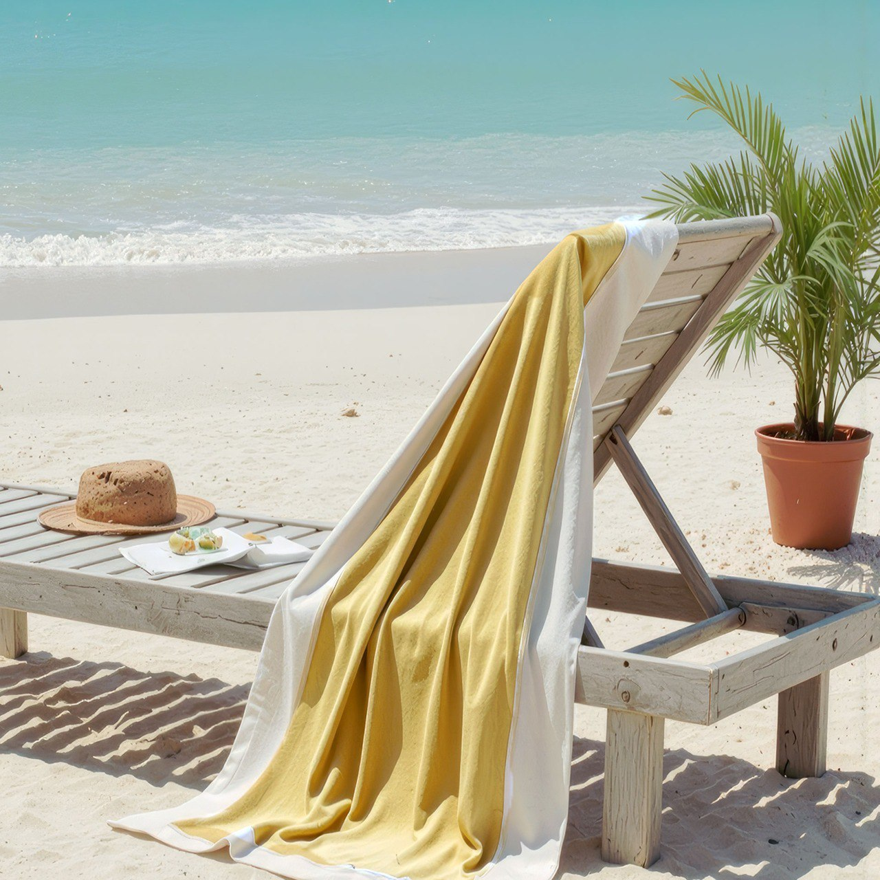 Beach Towel, 100% Cotton ,Beige with white frame , size 86*160