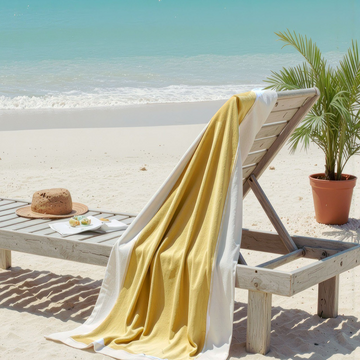 Beach Towel, 100% Cotton ,Beige with white frame , size 86*160