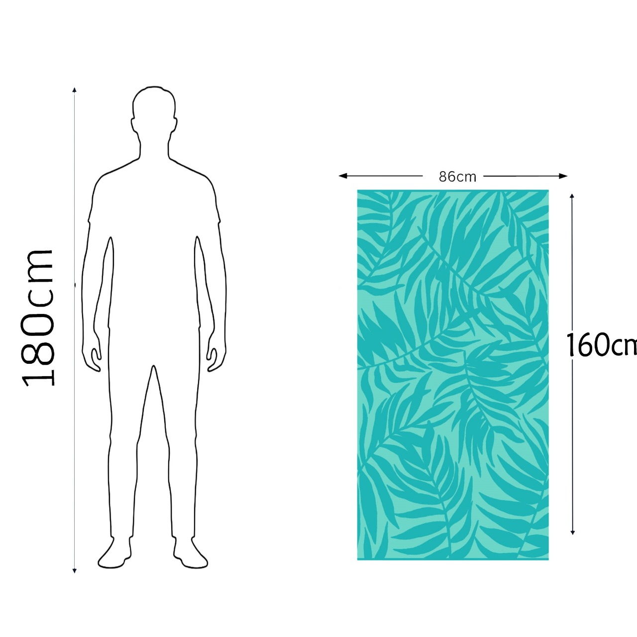 Beach Towel, 100% Cotton ,Turqoise  , size 160*86 ,velour leaf design