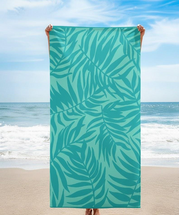 Beach Towel, 100% Cotton ,Turqoise  , size 160*86 ,velour leaf design