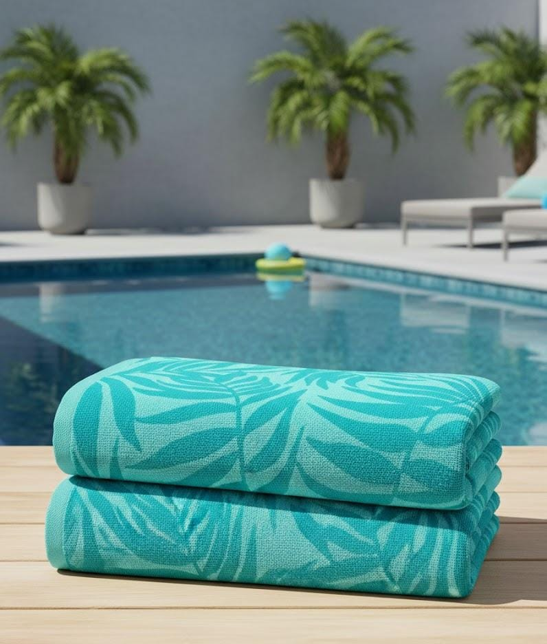 Beach Towel, 100% Cotton ,Turqoise  , size 160*86 ,velour leaf design
