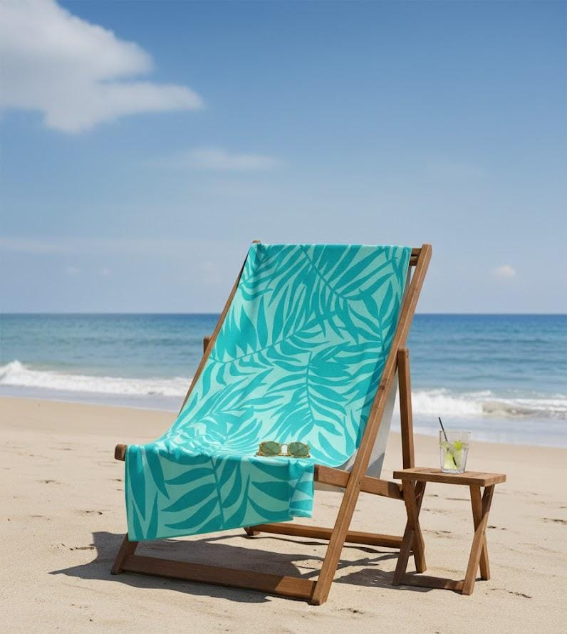 Beach Towel, 100% Cotton ,Turqoise  , size 160*86 ,velour leaf design