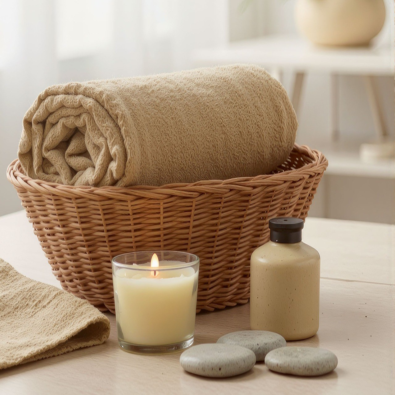 Beach Towel, 100% Cotton ,Beige , size 165*90