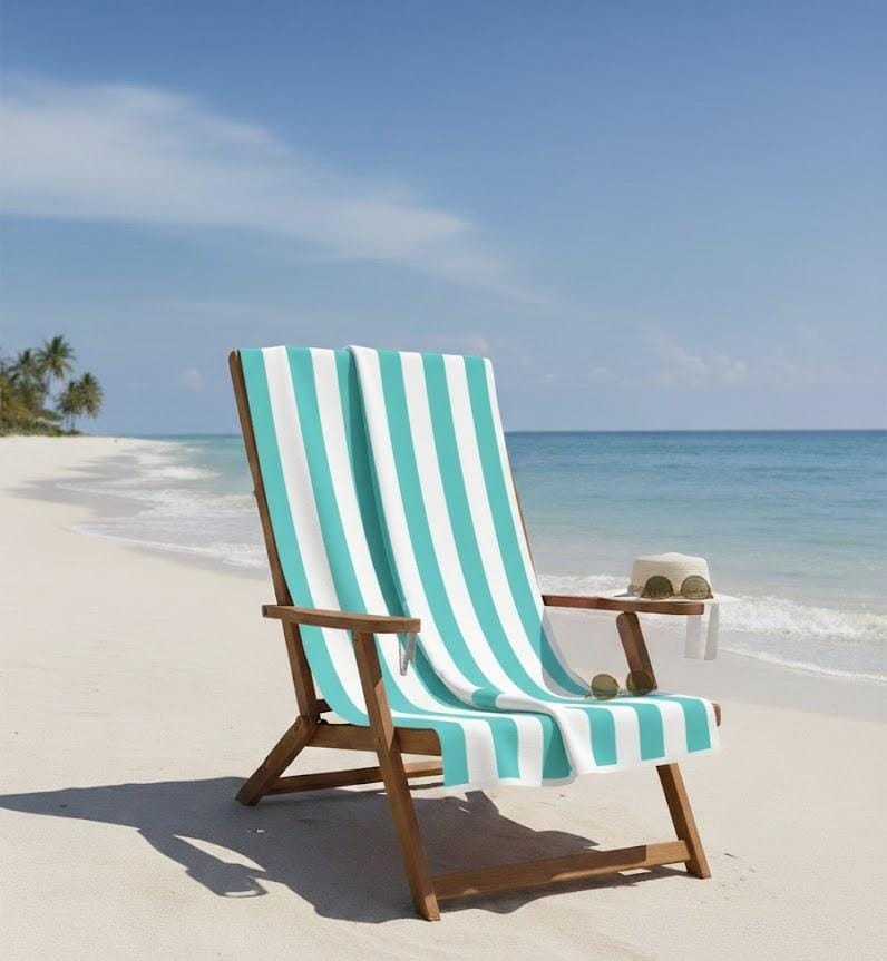 Beach Towel, 100% cotton , stripe Turqoise with white, size 86*160