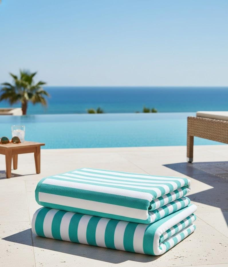 Beach Towel, 100% cotton , stripe Turqoise with white, size 86*160