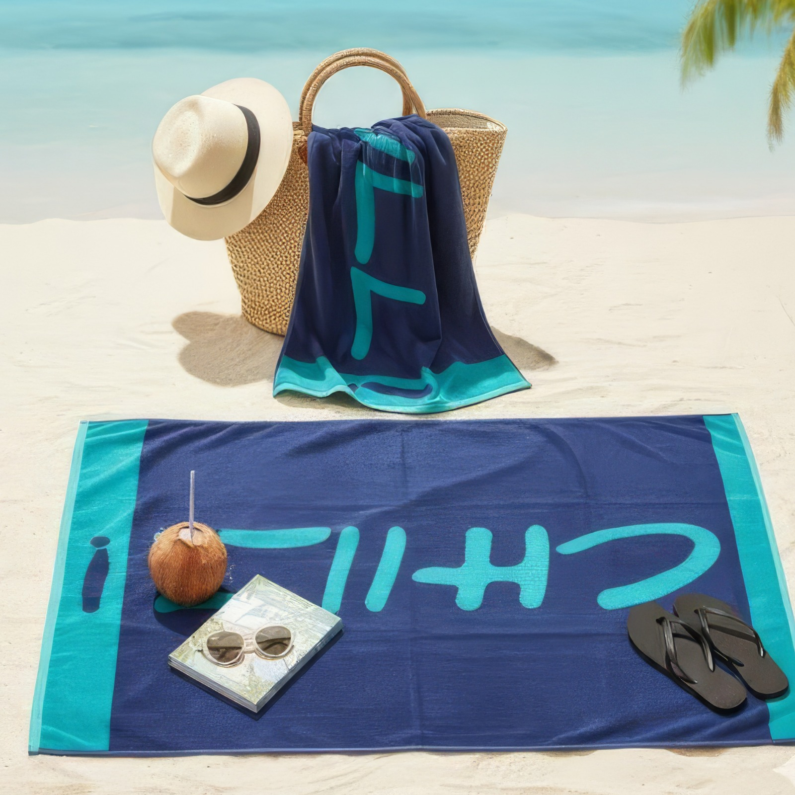 Beach Towel, 100% Cotton ,size 86*160,Chill Typography Design