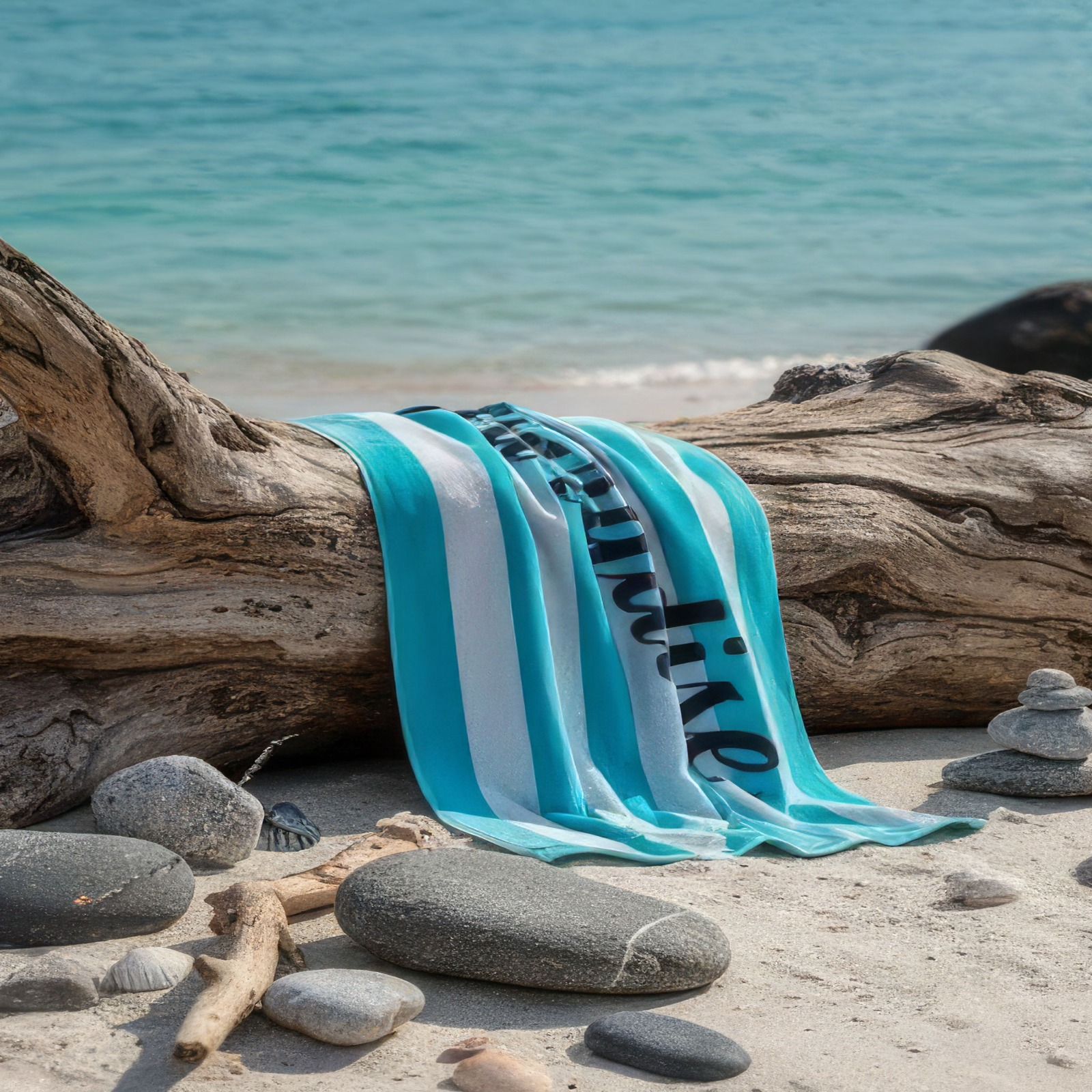 Beach Towel, 100% Cotton , Stripe turqoise and white , size 160*86