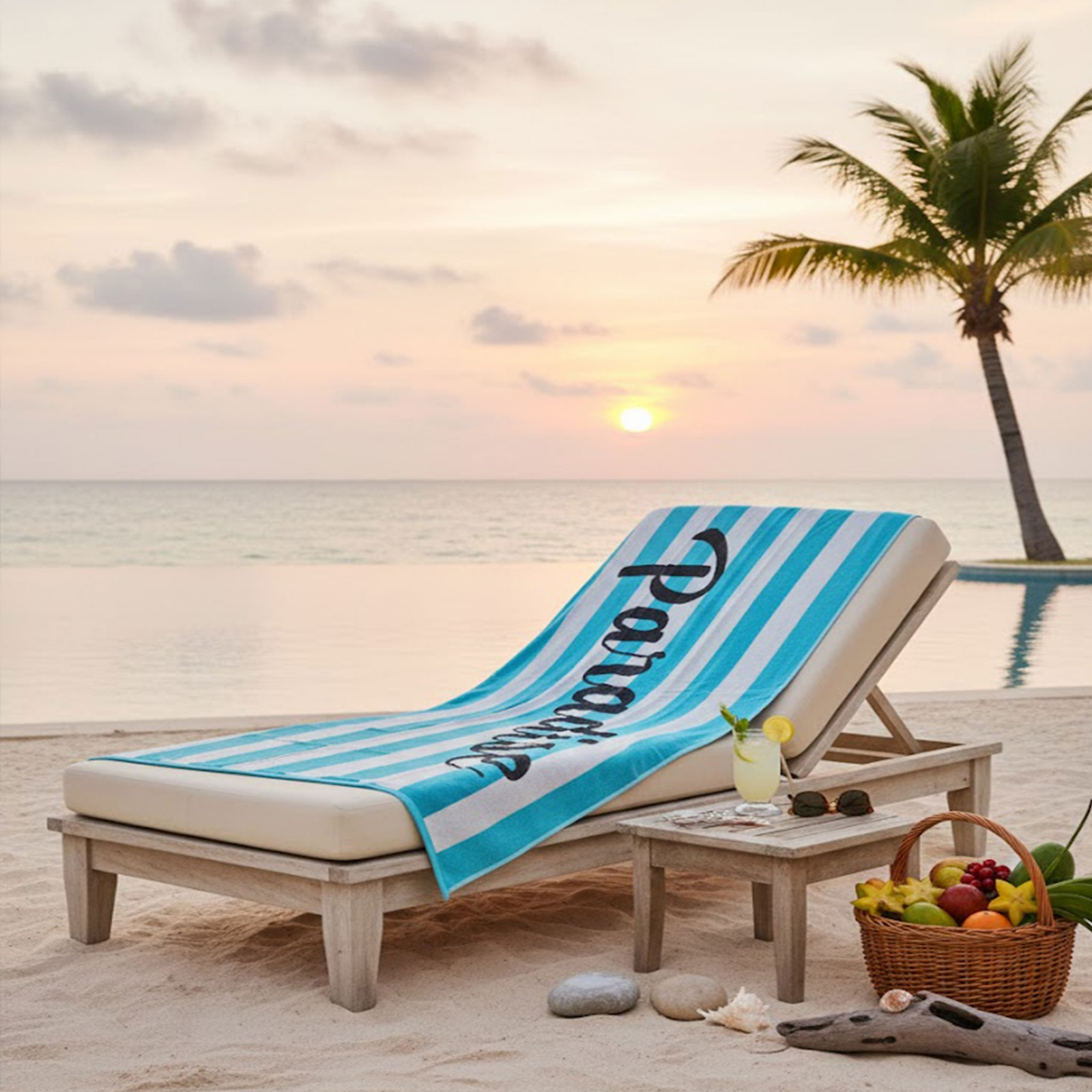 Beach Towel, 100% Cotton , Stripe turqoise and white , size 160*86