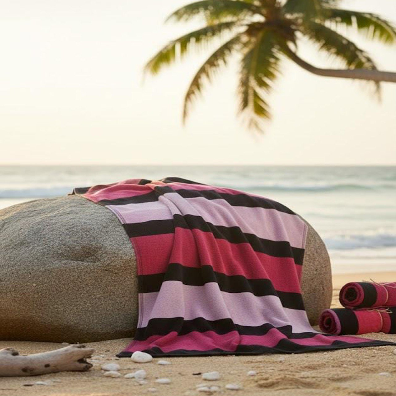 Beach Towel, 100% Cotton ,size 86*160  cm , pink Ombré Stripe Design