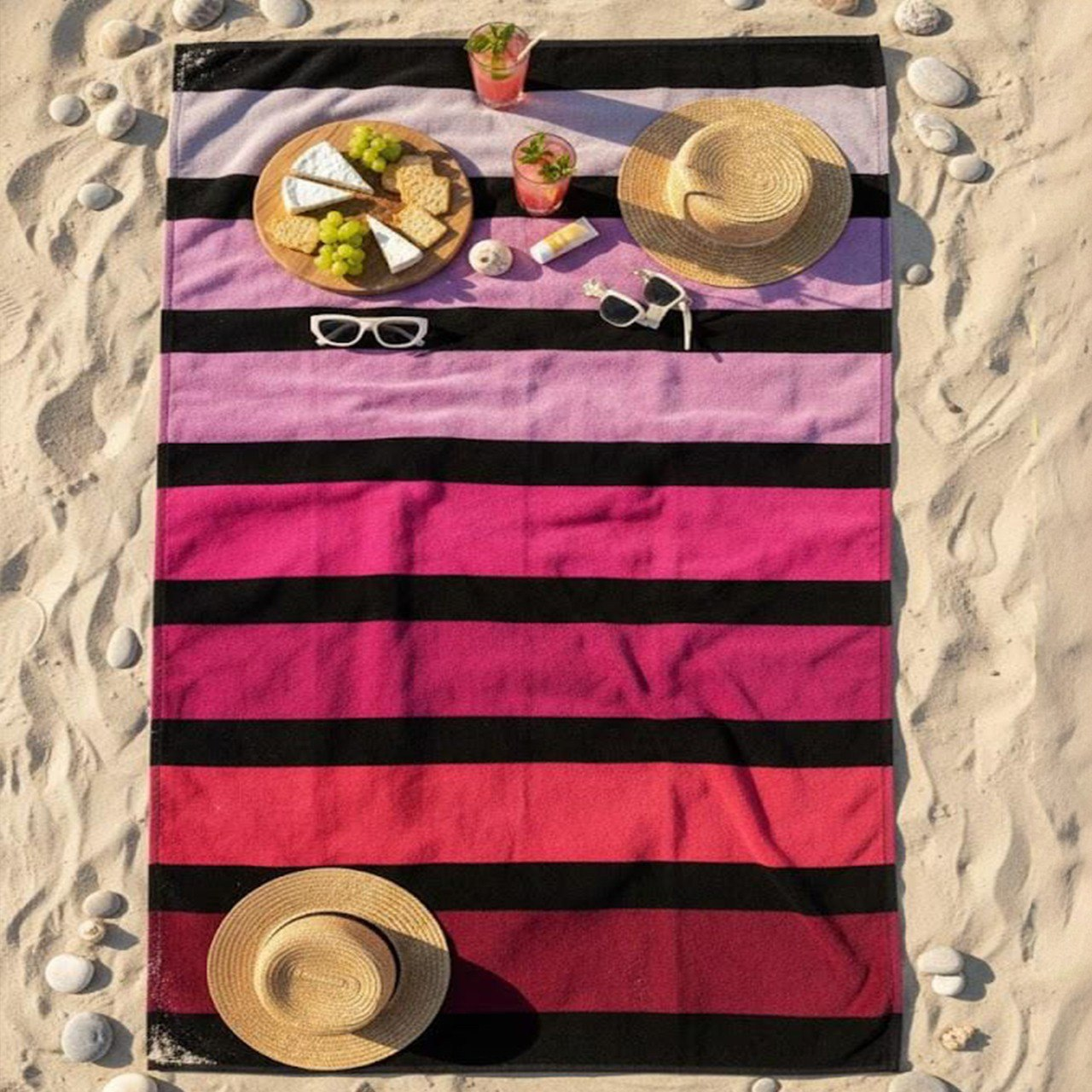 Beach Towel, 100% Cotton ,size 86*160  cm , pink Ombré Stripe Design