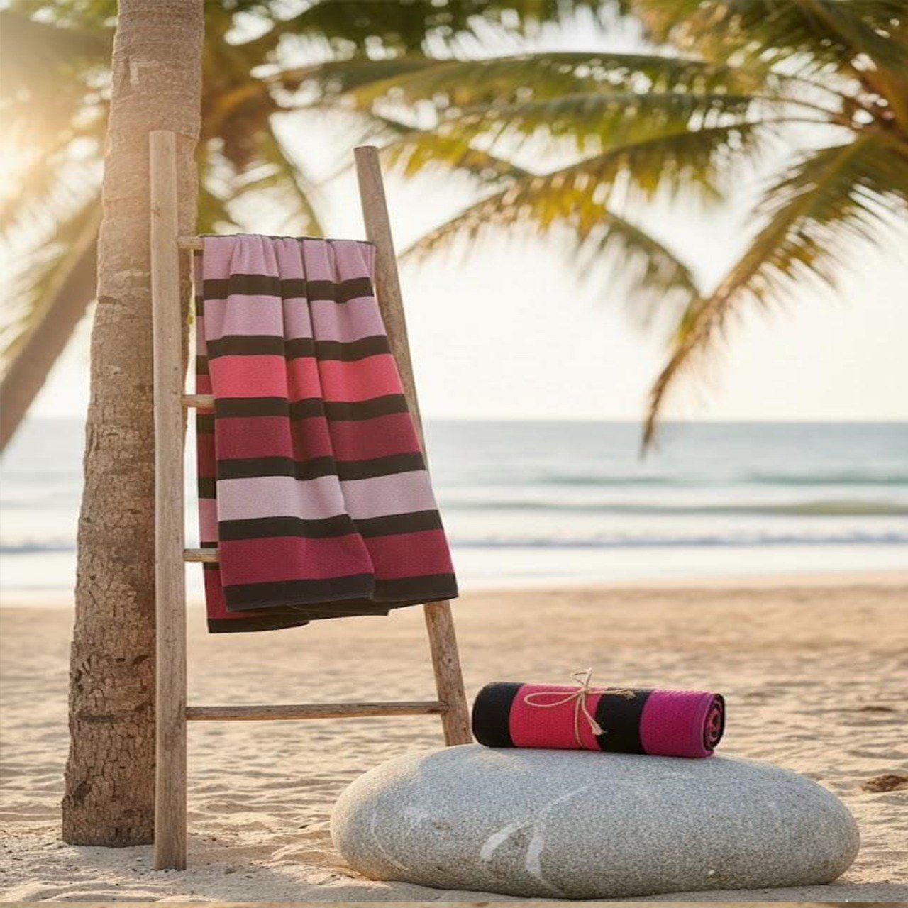 Beach Towel, 100% Cotton ,size 86*160  cm , pink Ombré Stripe Design