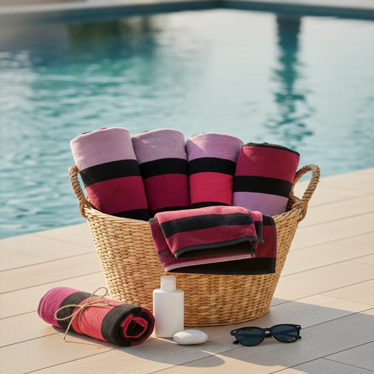 Beach Towel, 100% Cotton ,size 86*160  cm , pink Ombré Stripe Design