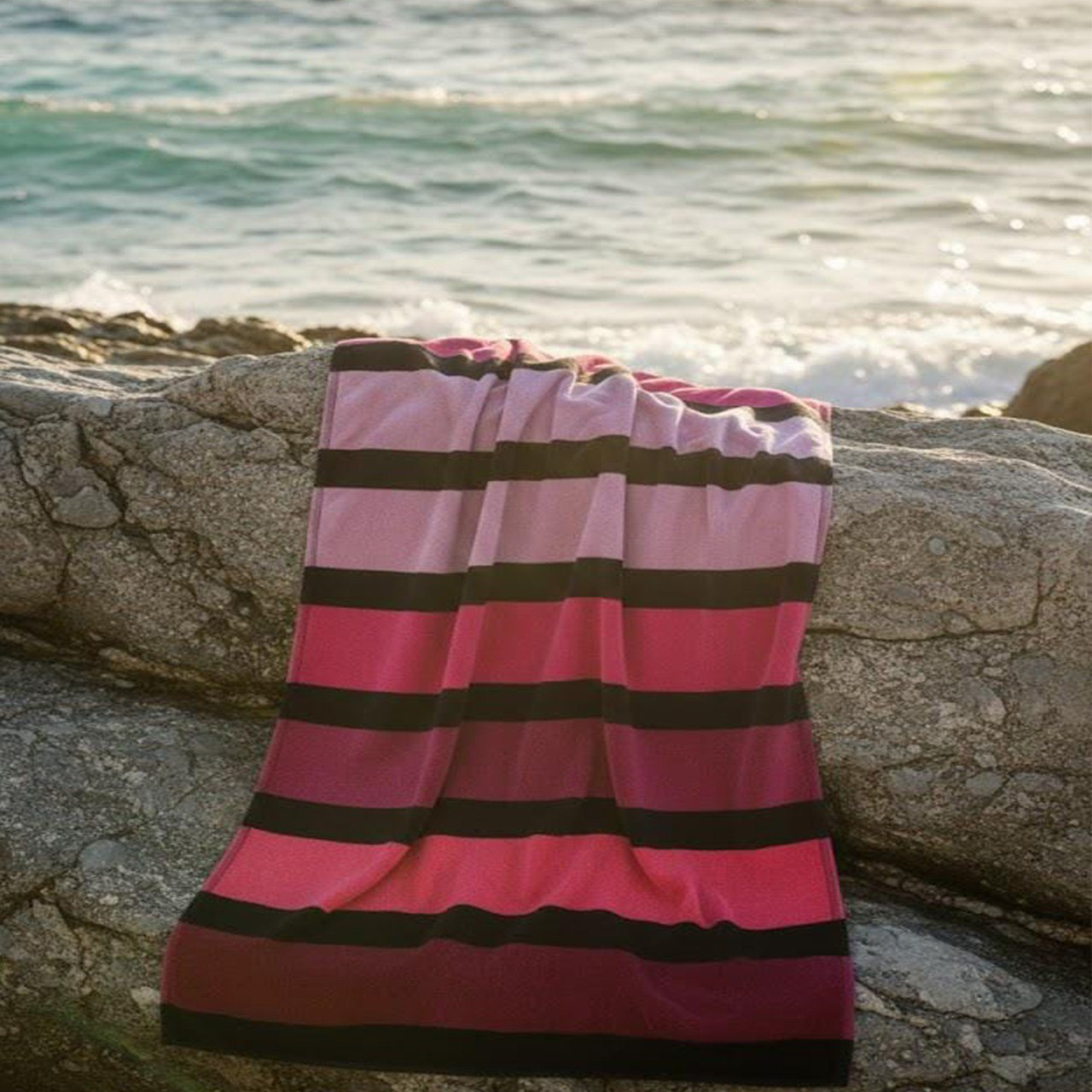 Beach Towel, 100% Cotton ,size 86*160  cm , pink Ombré Stripe Design