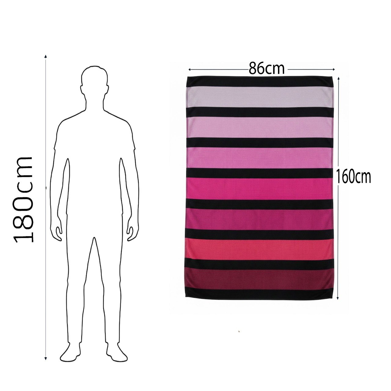 Beach Towel, 100% Cotton ,size 86*160  cm , pink Ombré Stripe Design