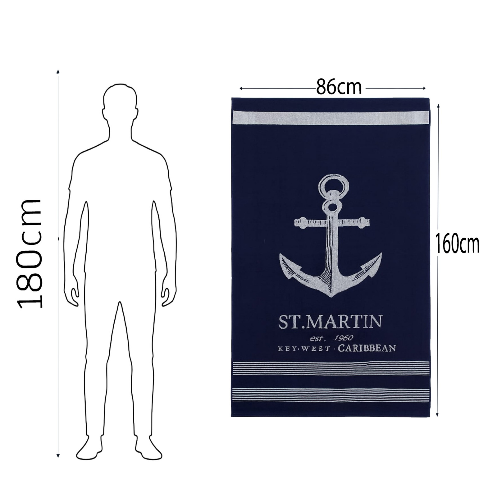Beach Towel, 100% Cotton ,size 160*86,St. Martin Nautical Anchor Design