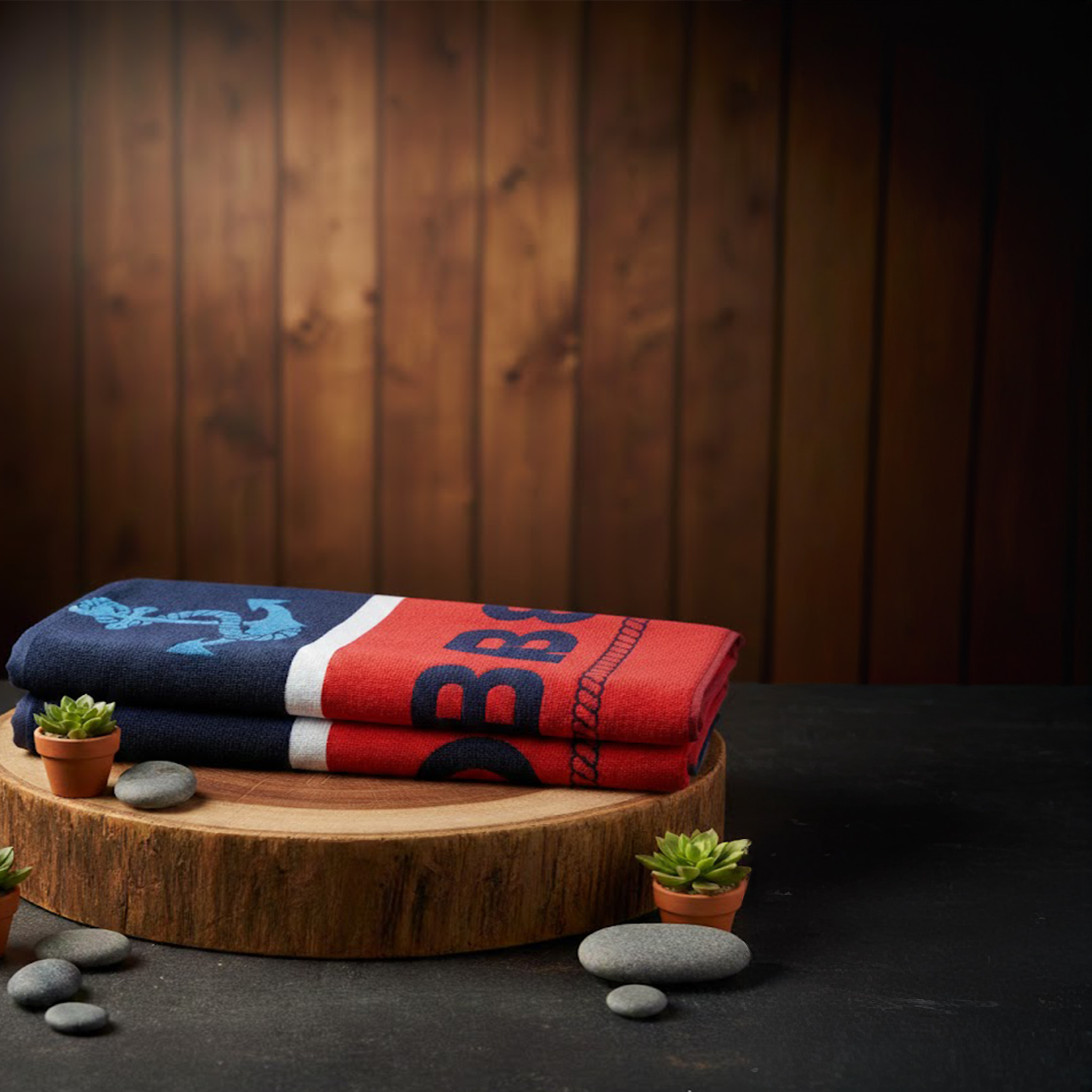 Beach Towel, 100% Cotton ,size 86*160 cm , Balaton Nautical Anchor Design