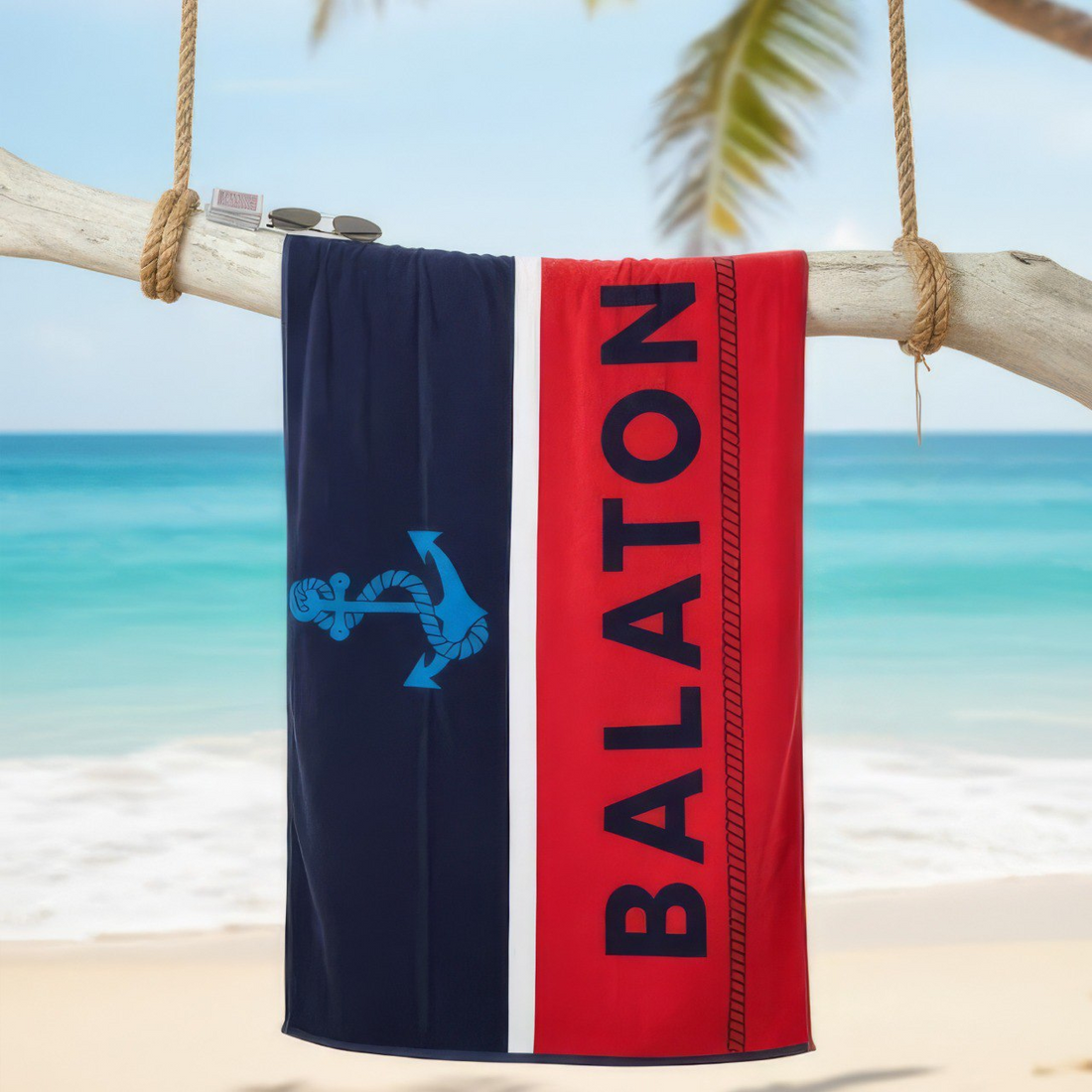 Beach Towel, 100% Cotton ,size 86*160 cm , Balaton Nautical Anchor Design