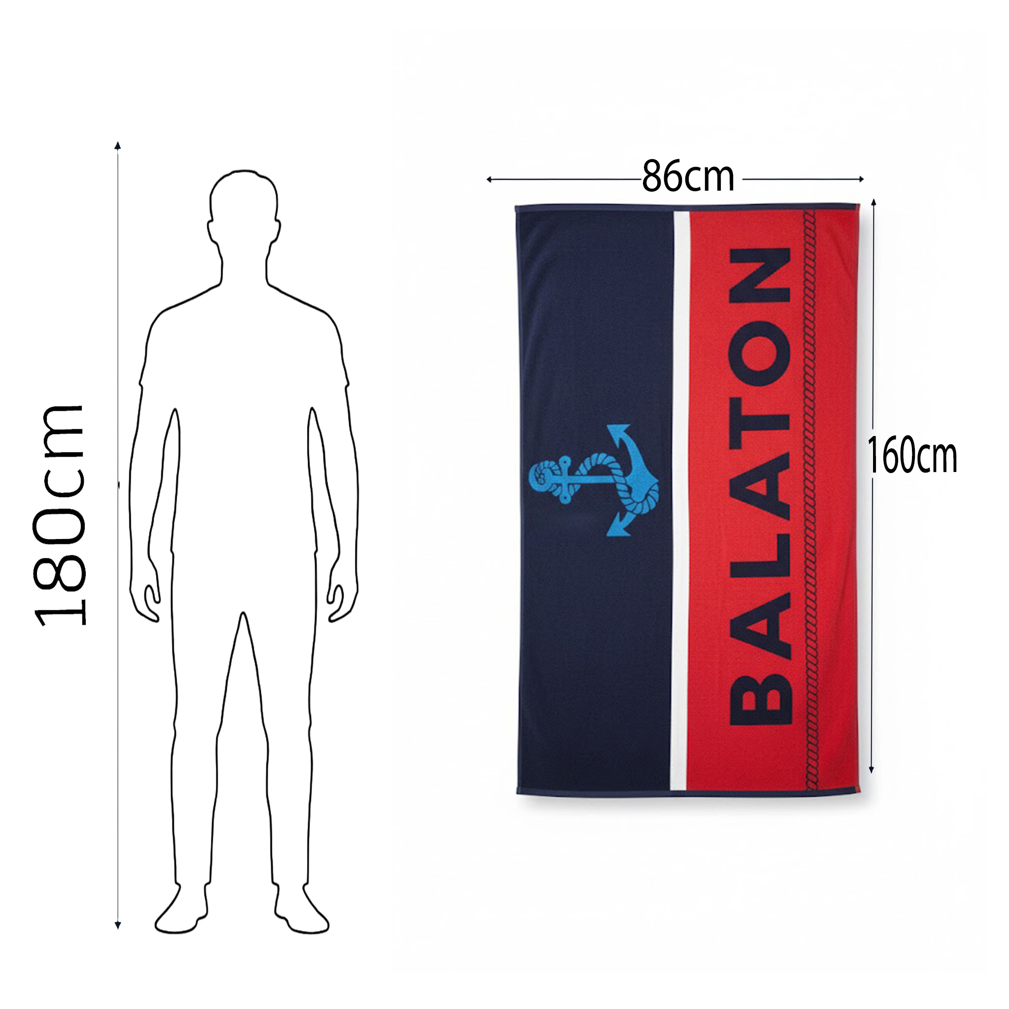 Beach Towel, 100% Cotton ,size 86*160 cm , Balaton Nautical Anchor Design
