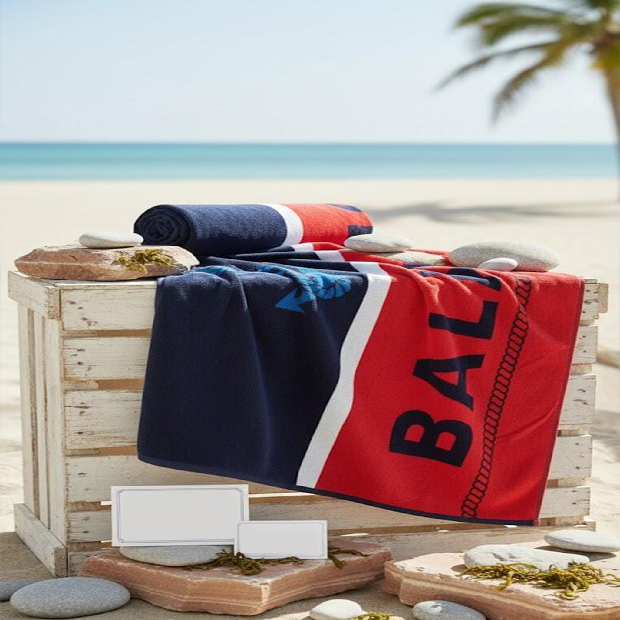 Beach Towel, 100% Cotton ,size 86*160 cm , Balaton Nautical Anchor Design