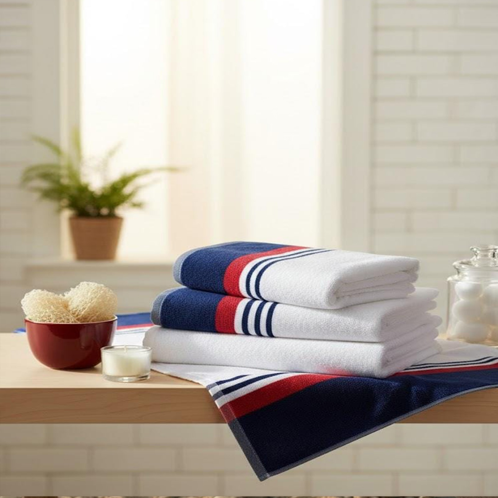 Beach Towel, 100% cotton ,size 89*165 cm , Nautical Stripe Performance Design