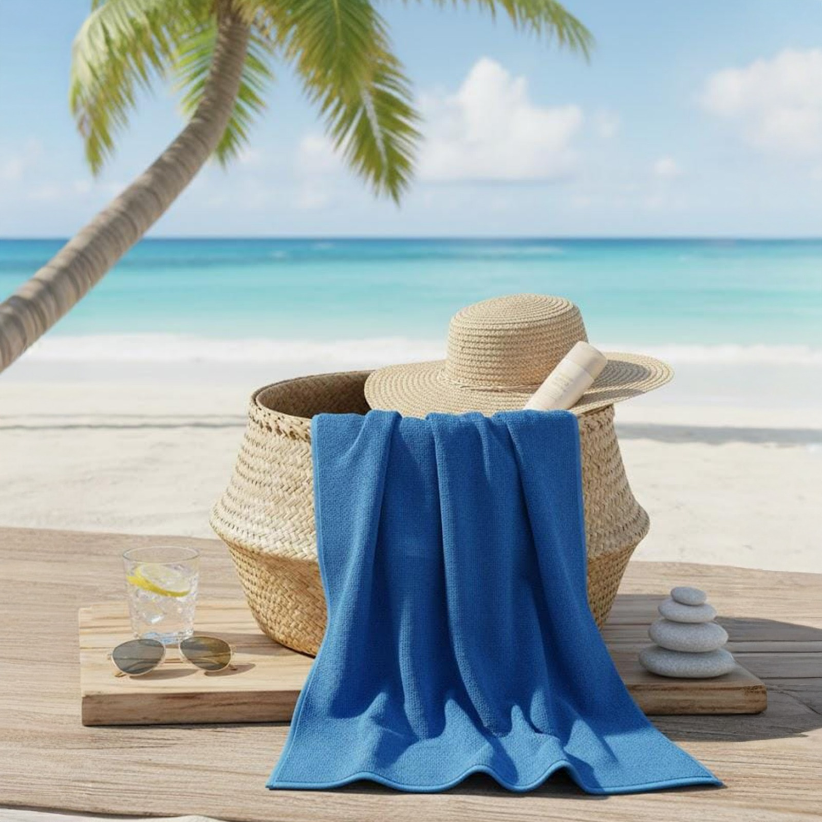 Beach Towel, 100%  Egyptian Cotton ,size  90* 153cm ,Royal Azure Reversible Stripe Design