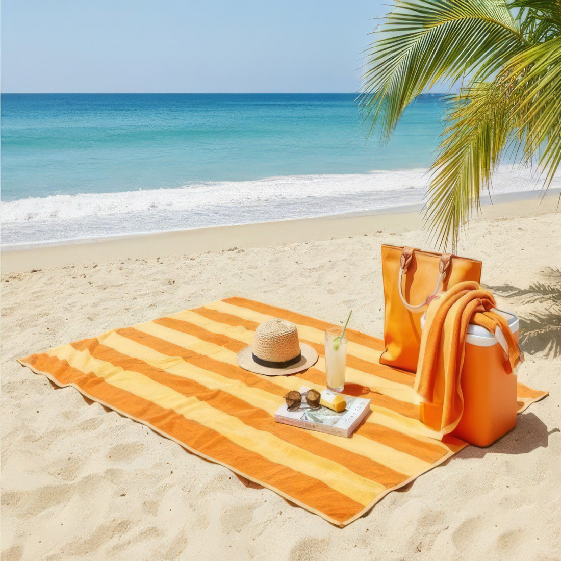 Beach Towel, 100% Cotton ,size  90*153 cm ,Sunburst Reversible Stripe Design