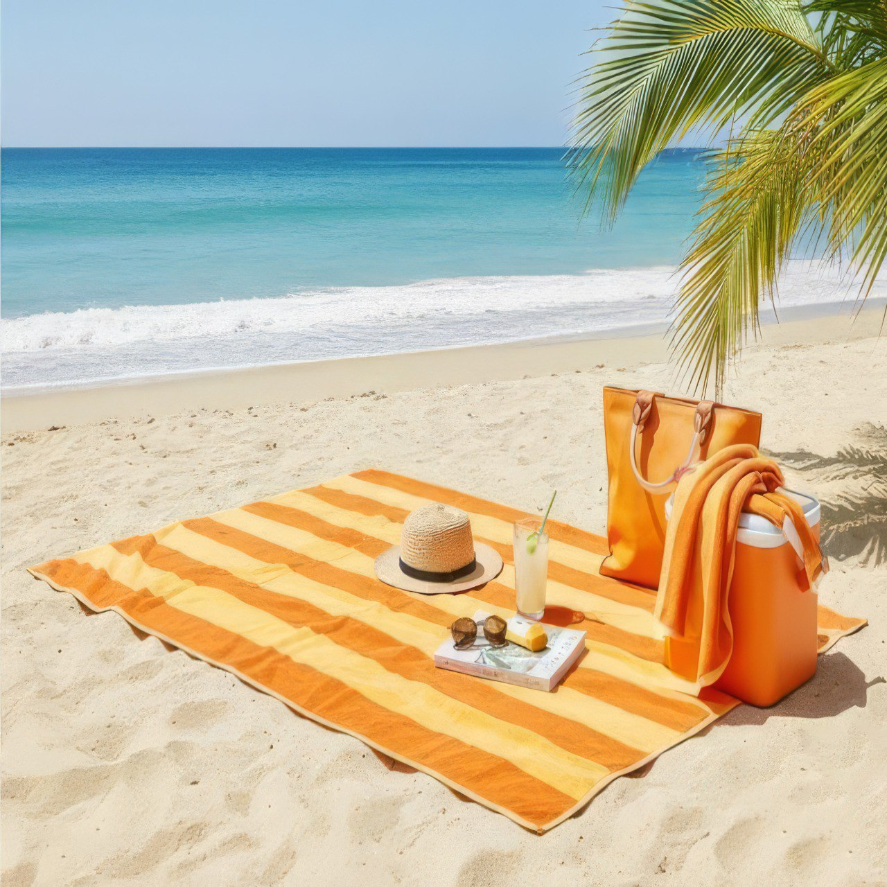 Beach Towel, 100% Cotton ,size  90*153 cm ,Sunburst Reversible Stripe Design